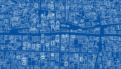 Wall Mural - Wire-frame City, Blueprint Style. Vector