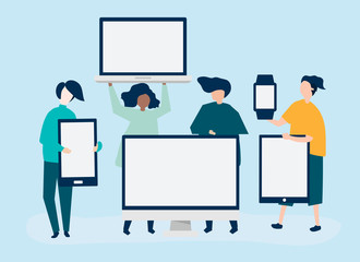 Wall Mural - character illustration of people with different digital devices