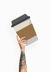 Poster - Hand holding a takeaway coffee cardboard prop