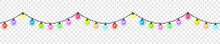Seamless Festive Bright Colored Glowing Garland Without Background , Christmas Decorations