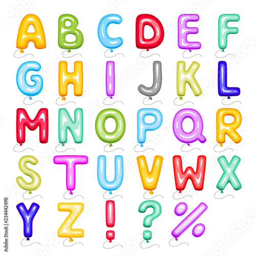 cartoon bubble font colored letters of the alphabet made from balloons