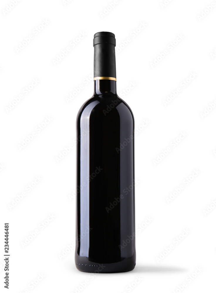 Bottle of red wine on white background