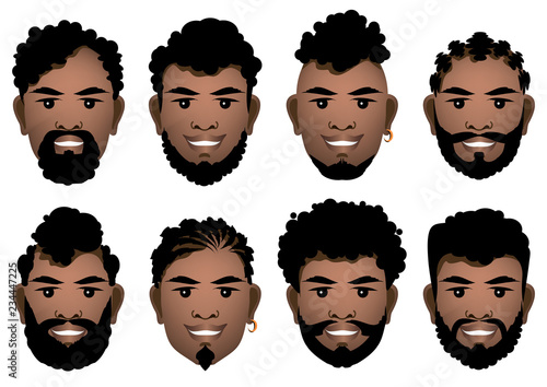 Set Of Smiling Black Men S Faces With Different Hairstyles