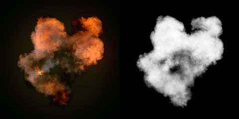 Wall Mural - large explosion with black smoke in dark plus alpha channel. top view. 3d rendering