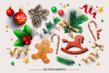 Wall Mural - Christmas elements, use for your greetings card, flyers, invitation, posters, brochure, banners, vector illustration.