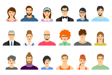 Wall Mural - set of people avatar icons. vector collection of different male and female faces on isolated backgro