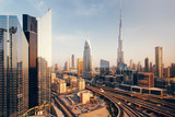 Fototapeta Na sufit - Beautiful aerial view to Dubai downtown city center skyline at sunset, United Arab Emirates