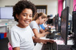 © Monkey Business - Portrait Of Smiling Male Pupil Sitting In Line Of High School Students Working at Screens In Computer Class