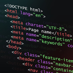 Wall Mural - html code as abstract computer programming concept. vector illustration.
