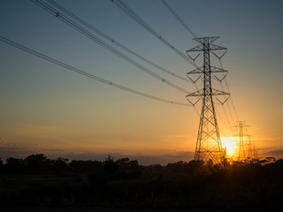 Wall Mural - electrodes, power and energy conservation ideas. during sunset