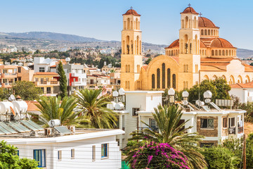 View of Paphos with the Orthodox Cathedral of Agio Anargyroi, Cyprus.