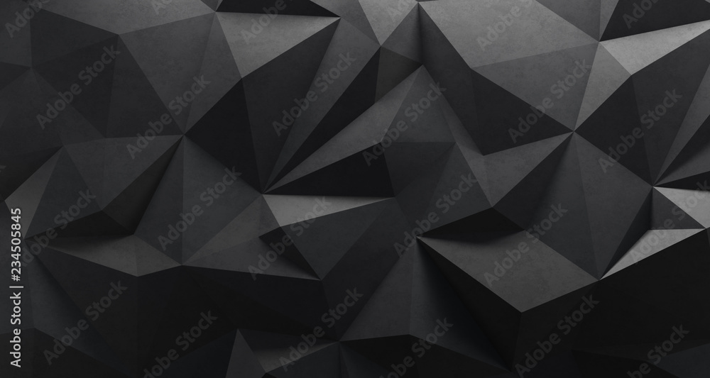 Black low poly background. 3d rendering. Crumpled paper - obrazy, fototapety, plakaty 