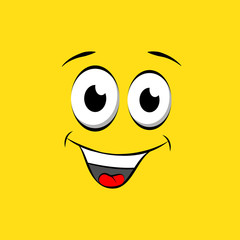 Smile icon design template. Vector smiling emoticon logo on yellow background.