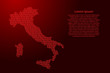 Italy map abstract schematic from red ones and zeros binary digital code for banner, poster, greeting card. Vector illustration.