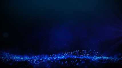 Wall Mural - Blue shiny particles wave dark gradient backround