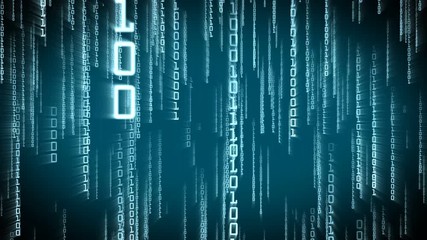 Wall Mural - binary blue particles falling down in matrix style. futuristic seamless 3d animation with bright 1 a