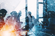 © alphaspirit - Silhouette of business people work together in office. Concept of teamwork and partnership. double exposure with network effects
