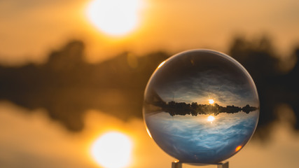 Crystal ball sunset shot near Plattling-Isar-Bavaria-Germany