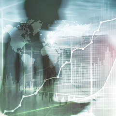 Wall Mural - business abstract background double exposure graph, chart and diagram. world wide map and. global bu
