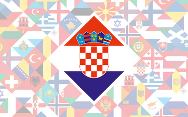 Wall Mural - Flag background of European countries with big flag of Croatia in the centre for Football competition.