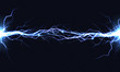 Powerful electrical discharge hitting from side to side realistic vector illustration isolated on black transparent background. Blazing lightning strike in darkness. Electric energy flash light effect