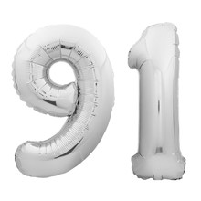 Silver Chrome Number Number 91 Ninety One Made Of Inflatable Balloon On White