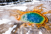 Aerial View Of Hot Spring At Yellowstone National Park
