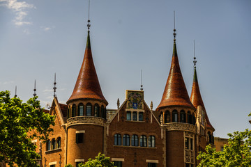 Wall Mural - View of Casa de les Punxes in Barcelona, Spain. The building is crowned by the roof with six towers.