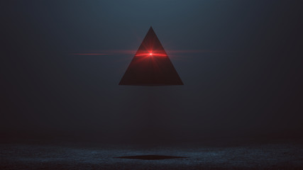 Futuristic Abstract Alien Pyramid AI Super Computer Droid with Glowing Lens Flare 3d illustration 3d render 