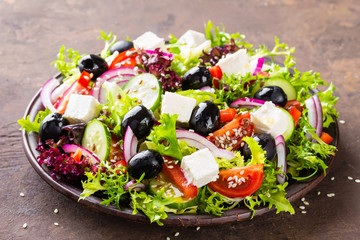 Greek salad with fresh vegetables and feta cheese