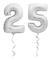 Wall Mural - Silver chrome number 25 twenty five made of inflatable balloon with ribbon isolated on white