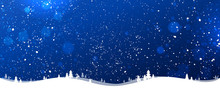 Blue Winter Christmas Background With Snowflakes, Light, Stars. Xmas And New Year Card. Vector Illustration