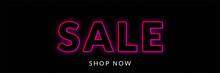 Sale Banner With Neon Sign For Black Friday Background
