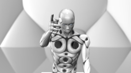 Wall Mural - ai robot sitting pointing simulation of human intelligence by machines