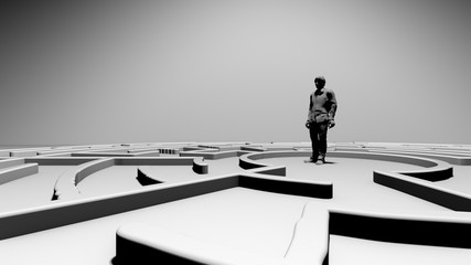 Maze conceptual 3D render of confused mental health disorders