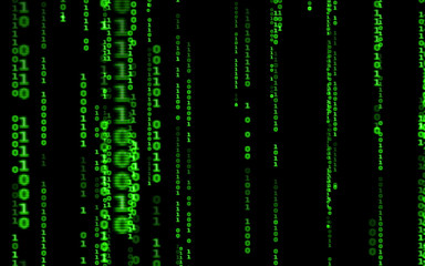 background in a matrix style.binary computer code on black background.green digital code numbers in 