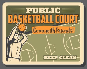 Wall Mural - Basketball sport player and court, vector poster