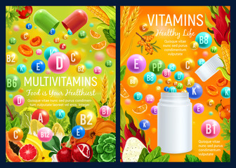 Wall Mural - Multivitamins complex in food, health care