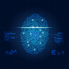 concept of digital security or biometrics, electronic fingerprint on scanning screen