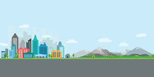 City Vector With Road, Buliding And Mountain