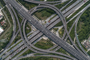 Wall Mural - Aerial view of highway and overpass