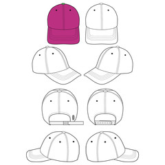 Sticker - Baseball cap set Fashion flat technical drawing vector template 