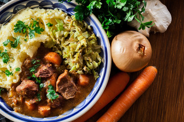 Sticker - Traditional irish stew served with potatoes and cabbage