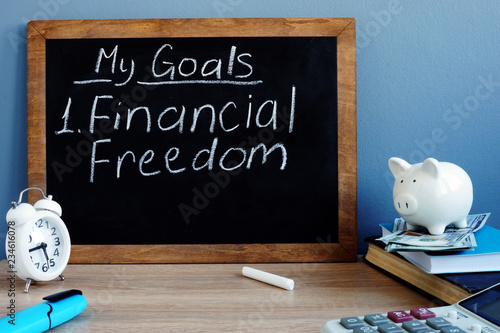 Cuadros en Lienzo My goals and financial freedom written on a blackboard.