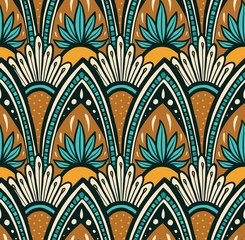 Wall Mural - Cascading Mandala - Turquoise and Tan