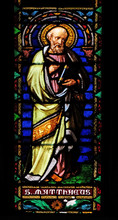 Saint Matthew The Evangelist, Stained Glass Window In The San Michele In Foro Church In Lucca, Tuscany, Italy