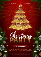 Christmas poster with golden Christmas tree