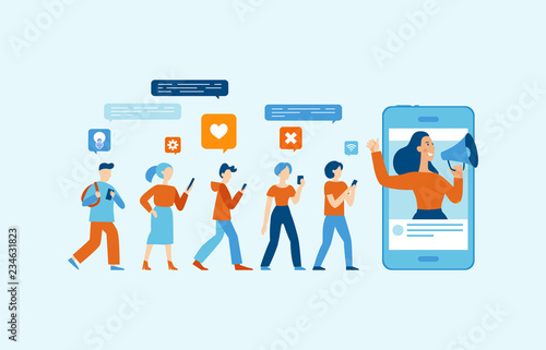 Fotografía Vector illustration in flat simple style with characters - influencer marketing