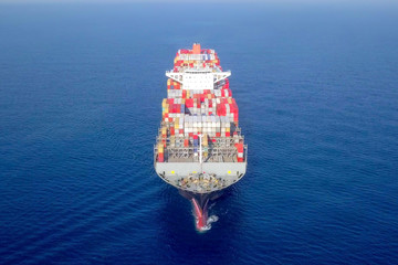 Large container ship at sea - Aerial image