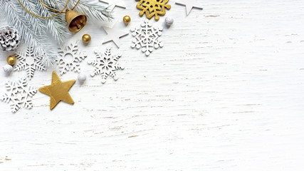 Wall Mural - Christmas white Fir tree branches with gold and white decorations.